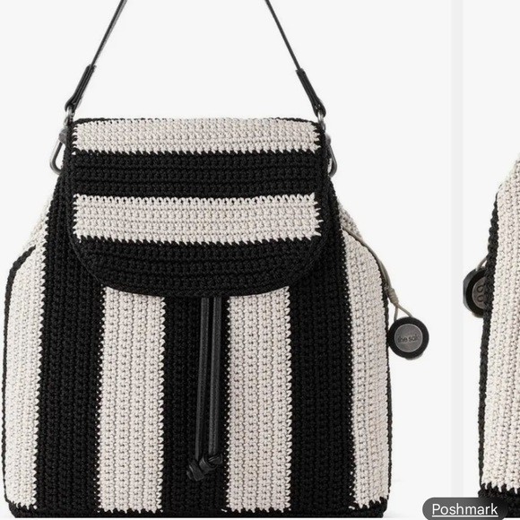 The Sak Handbags - The Sak Black and White Striped Sayulita crochet Backpack